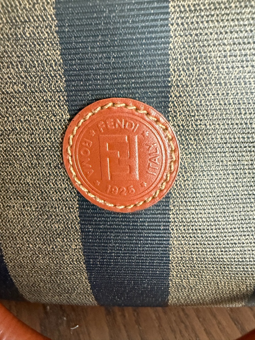 Fendi Brown and Black Striped Canvas Shoulder Bag with Tan Leather Trim - Picture 6 of 16